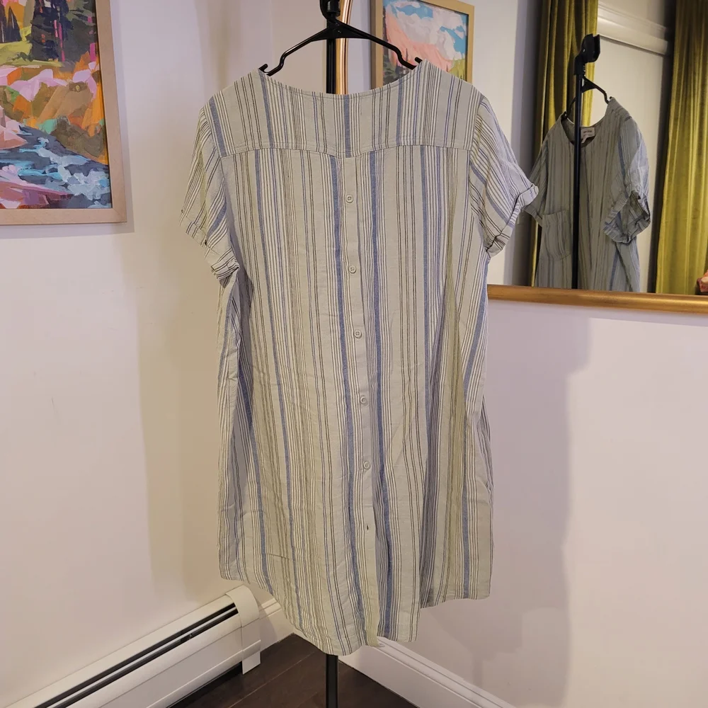 Anthropologie CLOTH & STONE Olive and Navy Striped Shift‎ Dress